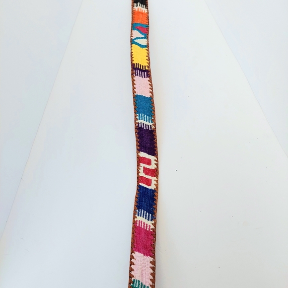 Vintage Women's Handmade Woven Edge Leather & Kilim Blanket Belt - marked Sz 36 - Picture 4 of 11